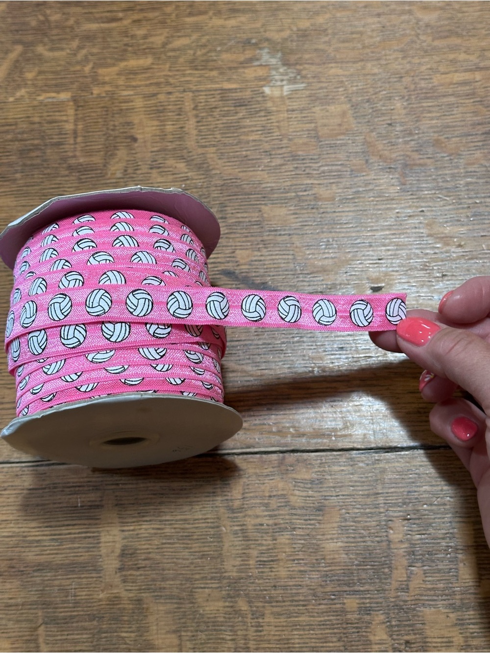 Pink Volleyball Print stretch ribbon for hair bands or ties full spool